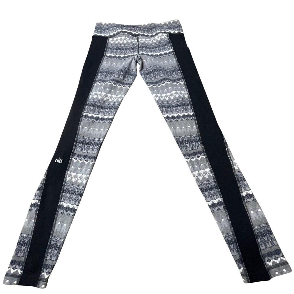 Alo Yoga Leggings Medium‎ Gray Black Patterned Activewear Athletic Pants - Picture 2 of 6